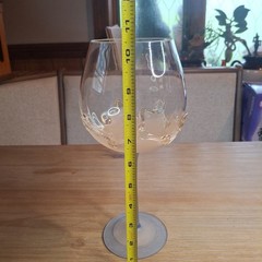 Ion Tamaian Signed Art Glass Wine Goblet Frosted Stem Clear Applied Wave Bowl