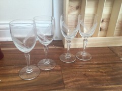 lot 4 Libbey Wine Glasses Cut Crystal # 3001 grey intersecting lines cut 7»