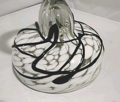 Hand Blown Mexican Glass Margarita White Spotted Pattern Black Applied Swirl