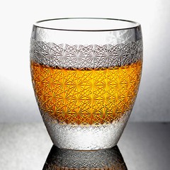 Hand Cut Clear K9 Crystal Whiskey Rock Glasses Edo Kiriko Chrysanthemum 9oz 1PC