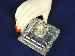 German Made Vintage Lenox Crystal Small 3″ Trinket Box Lid Floral/Pearl Handle