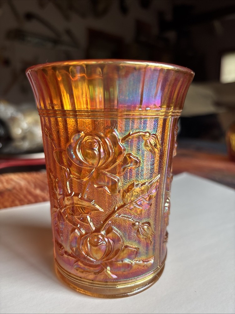 Vintage Imperial Marigold Carnival Glass Lustre Rose Tumbler Water Glass