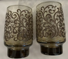 Vintage Set of 2 Brown Raised Swirl Glasses 5” X 2.75” Possibly Libbey