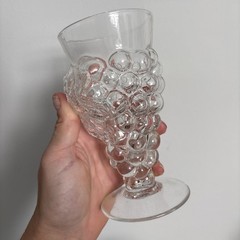 Rare Vintage Mold Blown Grape Bunch & Leaves Tea Tumbler Glass Clear Cup MCM Cup