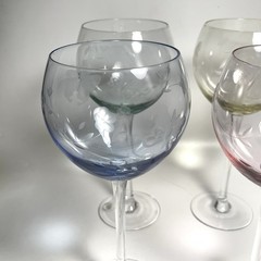 LENOX Set 4 Butterfly Meadow Etched Balloon Wine Glasses Pink Blue Yellow Green