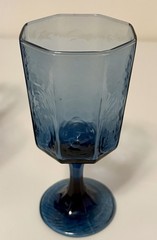 Set Of 4 Libbey Facets Blue Wine Glass Goblets Octagon Mid Mod Stemware MCM VTG
