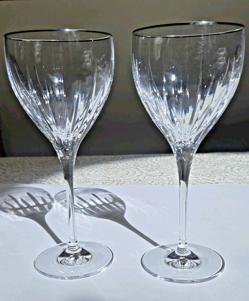 SET OF 2 REED & BARTON CRYSTAL SOHO PLATINUM RIM WATER GOBLETS (2) 8 ¼»