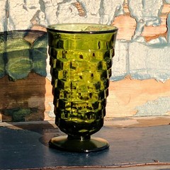 Vintage Indiana Glass Flare Rim Dark Green Cube 12-oz Tumbler