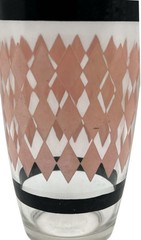 Vtg Hazel Atlas Beverage Glass 5.5 Inch Pink Diamond Black Trim Harlequin Argyle