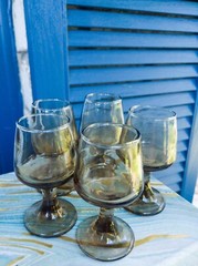 Vintage Smoked Glass Set Of 5 Shot Glasses 3.5 in Cordials Cognac Snifter Style