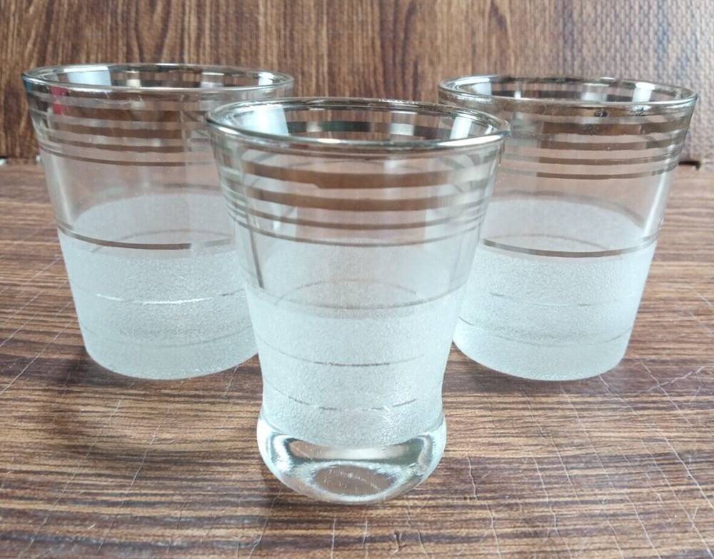 MCM Juice Tumbler & Double Shot Glass Silver Band & Textured Stripes Set of 3 Pc