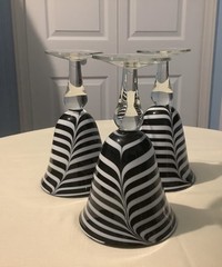Set Of 3 Italian Carlo Murano Hand-Blown Glass Goblets Black/White Swirl 12 Oz.