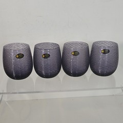 White Cristal Purple Ribbed Glass Tumbler Set of 4 Made in Italy