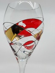 MILANO Mosaic Stained glass RED GOLD WATER GOBLETS STAINED 10 1/8” set of 2