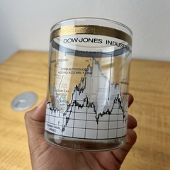 Vtg Cera Dow Jones Old Fashioned Glasses (1890-1980) Stock Market Chart Set 14oz