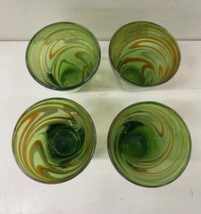 Murano Millefiori Green Art Glass Tumblers Set of 4 Handblown Drinking Glasses