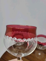 Set of 5 Crystal Ruby Red crystal Cut To Clear Dot Ruby Flash Wine Goblets 6.75″