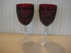 Set Of 2 Vtg Luminarc Arcoroc Cristal D’ Arques JG Durand Ruby Red Wine Goblets