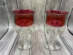 Vintage Tiffin Franciscan Kings Crown Cranberry Flash Glass Water Goblets