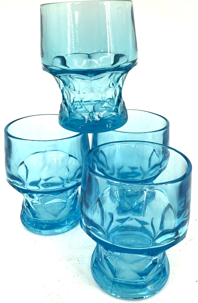4 Glass GEORGIAN Viking Excelsior Azure BLue Flat Tumbler 4″ MCM 9 oz USA EUC