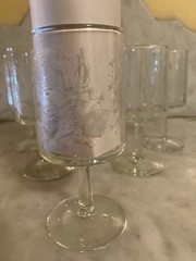 Vintage Set Of 6 Rose Etched Pattern Glass Wine Cocktail Glass
