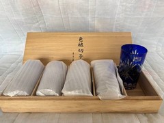 Edo Kiriko Glass (Set of 5) Blue Crystal Cold Sake Cups Glassware Unused
