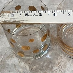 Set of Two Drinking Gl Set of Two Drinking Glasses 4″ Gold Polka Dot and Striped