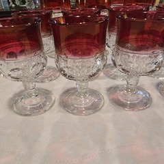 16pc Vintage Kings Crown Ruby Red Flash Thumbprint Goblets Compote Plate Lot MCM