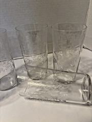 CAMBRIDGE ROSE POINT SIX FLAT STRAIGHT SIDE TUMBLERS 5 1/2″ TALL