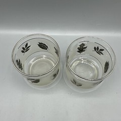 Vintage Libbey Silver Leaf Foliage Old Fashioned Rocks Glasses Frosted MCM Set/2