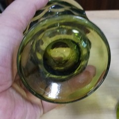 3 Vintage Indiana Glass Avocado Green Whitehall Cubist Footed 8oz 4 Tumblers