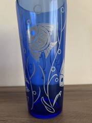 Vintage Hazel Atlas angel fish ritz blue cocktail shaker 2 Glasses 30s heavy