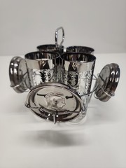 Kimiko Silvercrest Knight Coat Of Arms Tumbler Set Glasses Coasters And Rack MCM