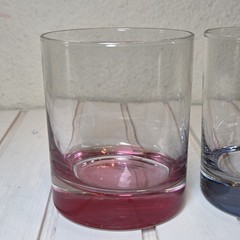 Moser Style Colored Base Old Fashioned Glasses Set of 3 Pink Blue Green