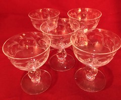 HEISEY Moonglo 3 3/4” Champagne Tall Sherbet Clear Etched Set Of 5 Crystal