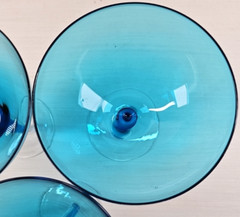 (3) Pier 1 Blue Drip Martini Glasses Set Elegant Table Dining Clear Stemware Lot
