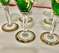 Stemware-(6) Emerald Green and Gold Floral Design-Sherry/cordial Flutes-