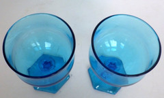 2 Anchor Hocking Flair Blue Laser Multi Sided Foot Champagne Tall Sherbet 4 5/8″