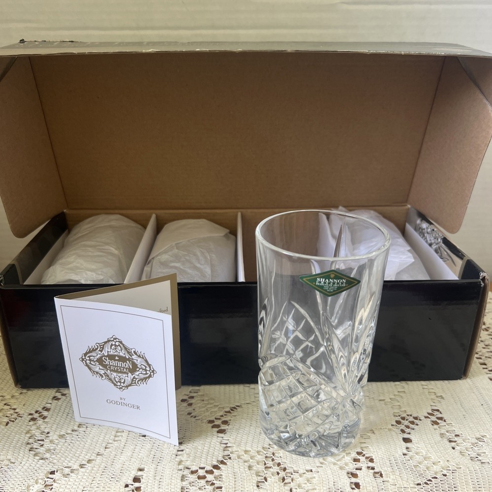 Godinger Dublin Highball Glasses – (4) SHANNON Crystal, 10 Oz NEW IN BOX