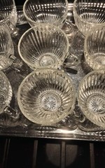 9 Vintage Ribbed Glass Punch Bowl Cups Mid-Century Modern Style