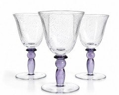 Pottery Barn Palazzo Bubble Wine Goblets Set of 3 Amethyst Purple Stem Poland