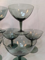 MCM Smokey Chrome Green Ribbed Champagne Glasses Libbey? Set of 7