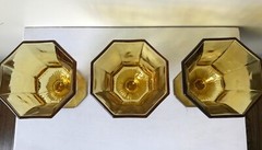 3 Vintage Amber Octagonal Independence Farmhouse Water Wine Tea Goblet Footed 6″
