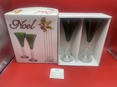 (2) Cristal d’Arques Crystal Noel Glasses 8.34oz EUC Christmas Wine Champagne