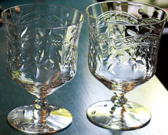 Vtg Set 2 ROCK SHARPE 1007-7 Low Water Goblet Glasses OPTIC POLISHED FLORAL CUT