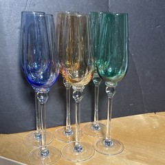 6 Fancy Vintage Colorful Champagne Flutes