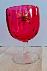 1 Barlett Collins? ATOMIC Star Burst Cranberry Red Thumbprint Glass Goblet MCM