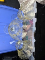 Tiffin-Franciscan Optic Yellow Etched Glass Water Goblets 8.5″H Vintage Set Of 3