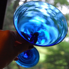 Vintage MCM Set 6 HAND BLOWN COBALT BLUE Champagne/Sherbet Glasses WIDE BELL TOP