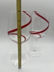 Pier 1 Imports Red Swirline Wine Glasses Water Goblets 9″ Hand Blown Set of 2